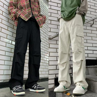 กางเกงผู้ชาย สไตล์ระดับไฮเอนด์ ทรงขากว้าง มีกระเป๋ามากมาย