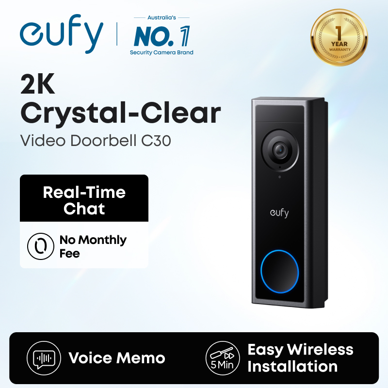 Anker eufy Security C30 Video Doorbell กล้อง,แบตเตอรี่ขับเคลื่อน,2K FHD,165° มุมมองกว้างเป็นพิเศษ,ติ
