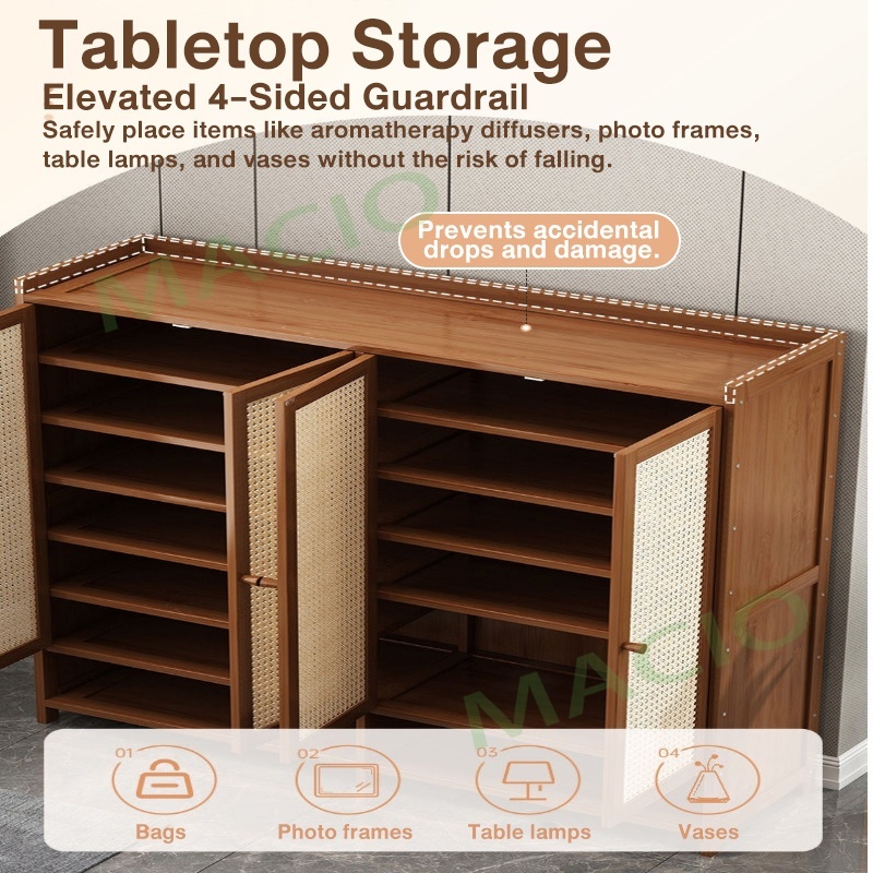 EHOME 7ชั้น ตู้ชั้นเก็บรองเท้า 4/3/2 ประตู ระบายอากาศได้ ตู้รองเท้าไม้ ทนทาน ทำโดยไม้ไผ่ธรรมชาติ ประหยัดพื้นที่ - รูปที่ 4