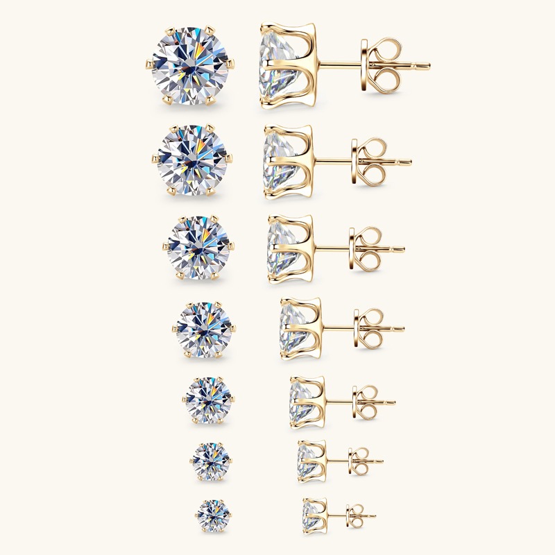 Gold Silver 6 Prong ต่างหูจริง Moissanite S925 เงินสเตอร์ลิง 2ct 1ct 0.5ct 0.3ct 0.1ct สีขาว D Moiss