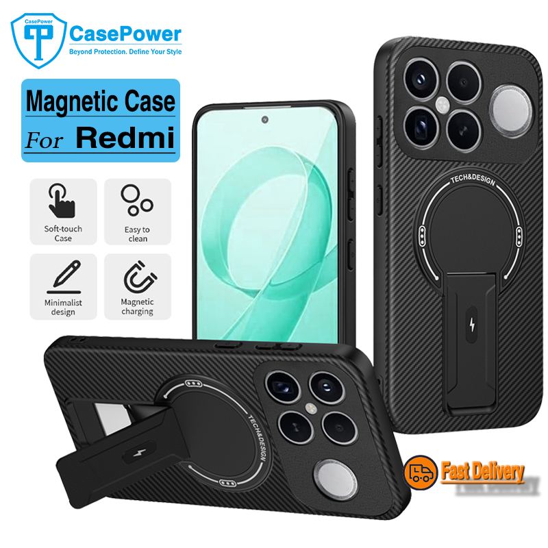 CasePower สําหรับ Xiaomi POCO F8 F7 M7 M6 X7 Pro Ulrrra Plus C75 X6 C71 C61 4G 5G TPU กรณี PC ซ่อนรถ Mount & แม่เหล็กกันกระแทกออกแบบ, คาร์บอนไฟเบอร์เนื้อ