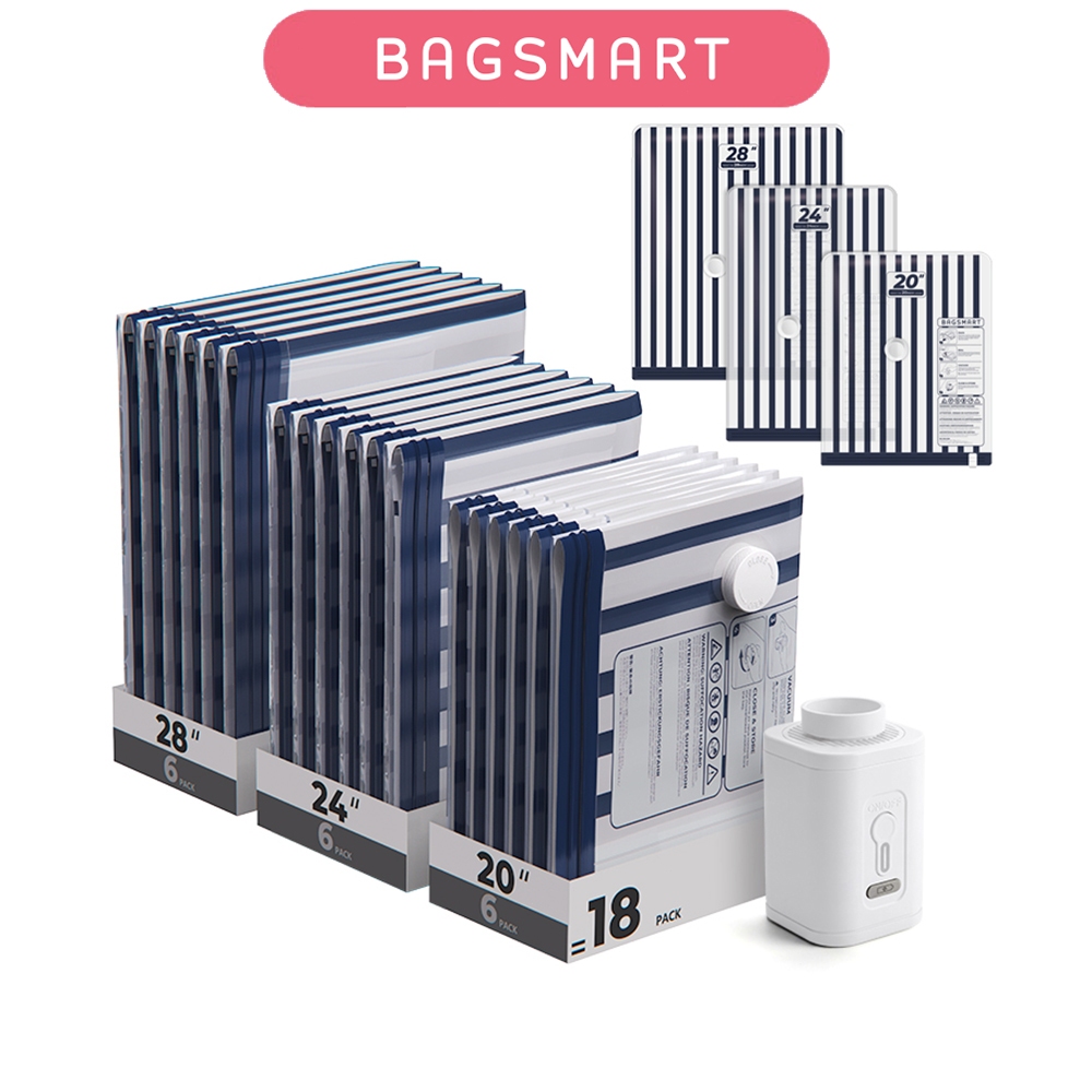 BAGSMART กระเป๋าซีลการบีบอัดสูญญากาศสำหรับการเดินทางและบ้านปั๊มอากาศชาร์จไฟได้ 18 ชุดกระเป๋าเก็บเสื้อผ้า