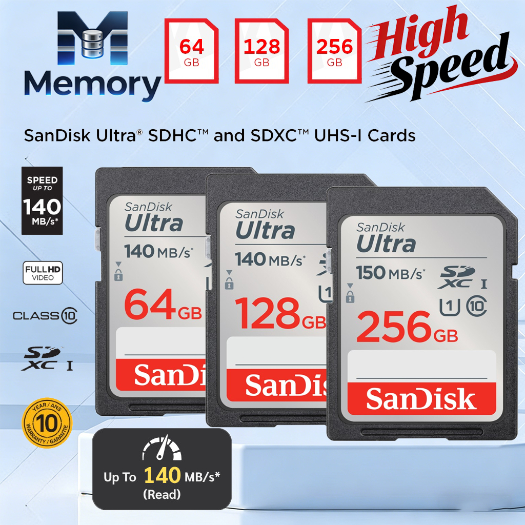 San/Disk Ultra SD Card Class10 U1 Speed Up to 150MB/s (SDSDUNB) 32GB - 512GB SDHC SDXC เมมโมรี่การ์ด