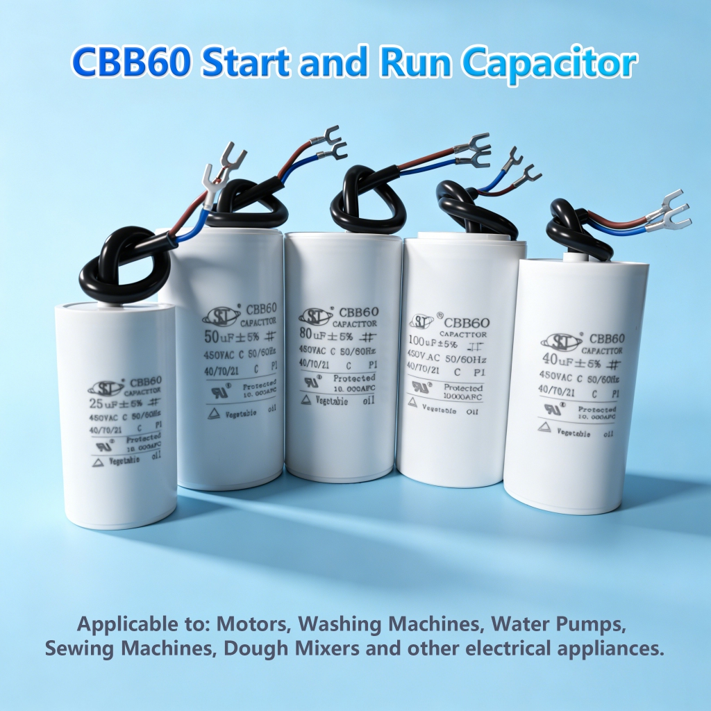 CBB60 ตัวเก็บประจุสตาร์ท (4/5/6/8/10/20/30/40/50/60/100uf) 450V ตัวเก็บประจุมอเตอร์