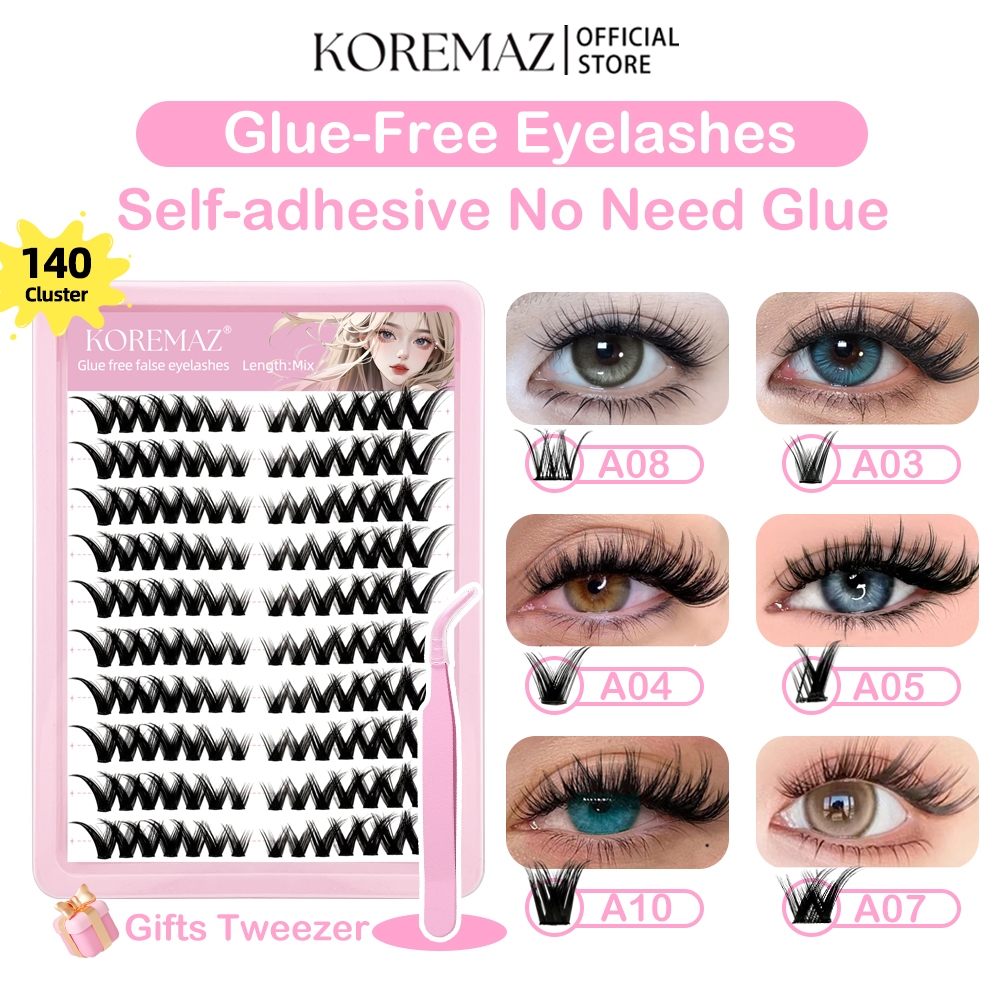 KOREMAZ กาวฟรี False Lashes-ธรรมชาติหนานุ่มปุย Glueless DIY Cluster Eyelashes นํากลับมาใช้ใหม่, 10-14 มม., 9-13 มม.เหมาะสําหรับ Make Up เริ่มต้น, นักเรียน,ทุกวัน, ปาร์ตี้