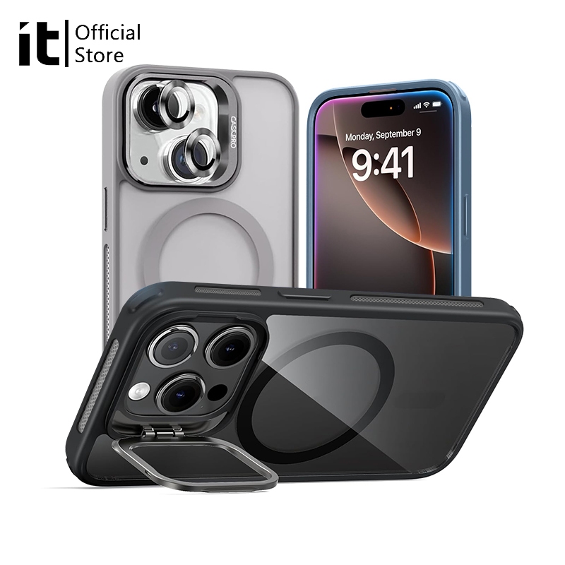 [it]เคสโทรศัพท์แม่เหล็กสําหรับiPhone 11-17 Pro Max | ขาตั้งกล้อง | กันกระแทก | ตัวป้องกันเลนส์ | ฟิล์มกันรอยเลนส์เลนส์หลายสี