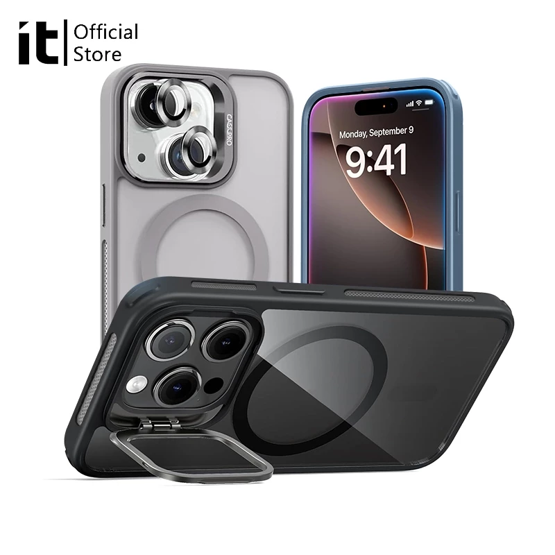 [it]เคสโทรศัพท์แม่เหล็กสําหรับiPhone 11-17 Pro Max | ขาตั้งกล้อง | กันกระแทก | ตัวป้องกันเลนส์ | ฟิล์มกันรอยเลนส์เลนส์หลายสี