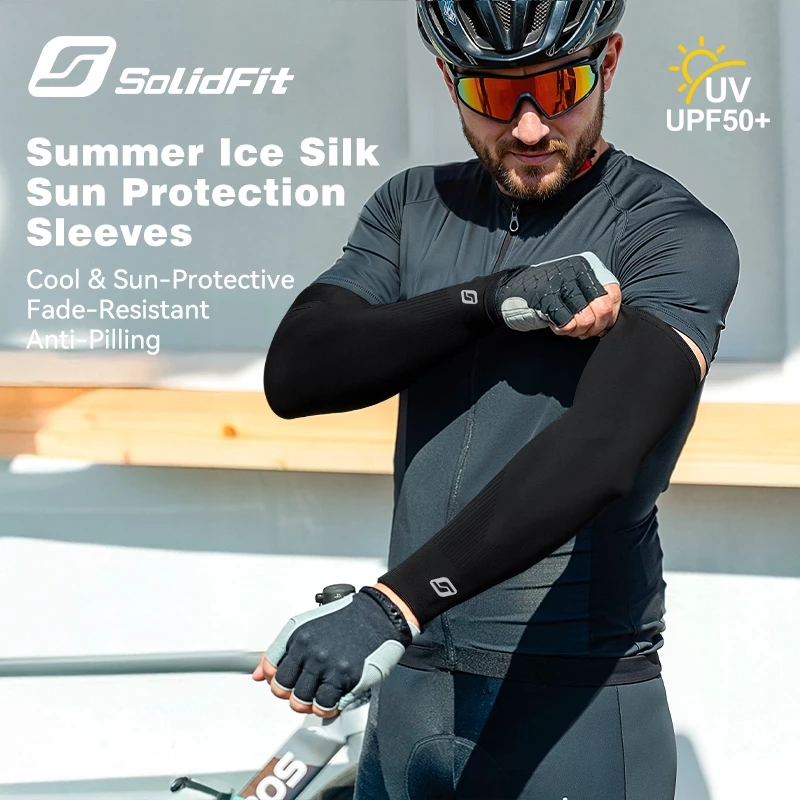 SolidFitr Arm Sleeves 1 Pair ปลอกแขนฤดูร้อน พร้อมปลอกนิ้ว เย็น-เย็น สำหรับปั่นจักรยานกลางแจ้งและกีฬา ออกกำลังกาย UPF50+