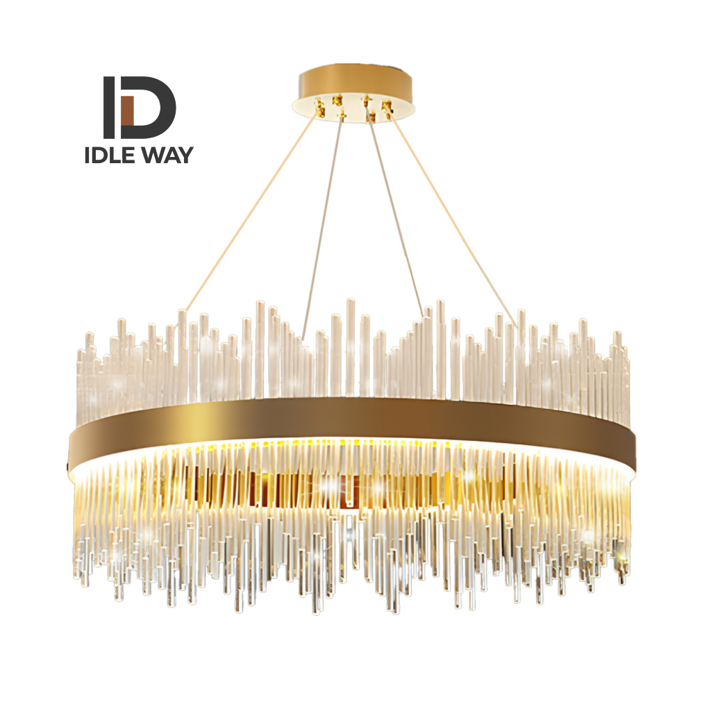 IDLEWAY โคมไฟระย้าคริสตัล [WD505] โคมไฟคริสตัลหรูหราบรรยากาศอบอุ่นสำหรับห้องนั่งเล่น โคมไฟห้องนอนสแตนเลสไททาเนียม