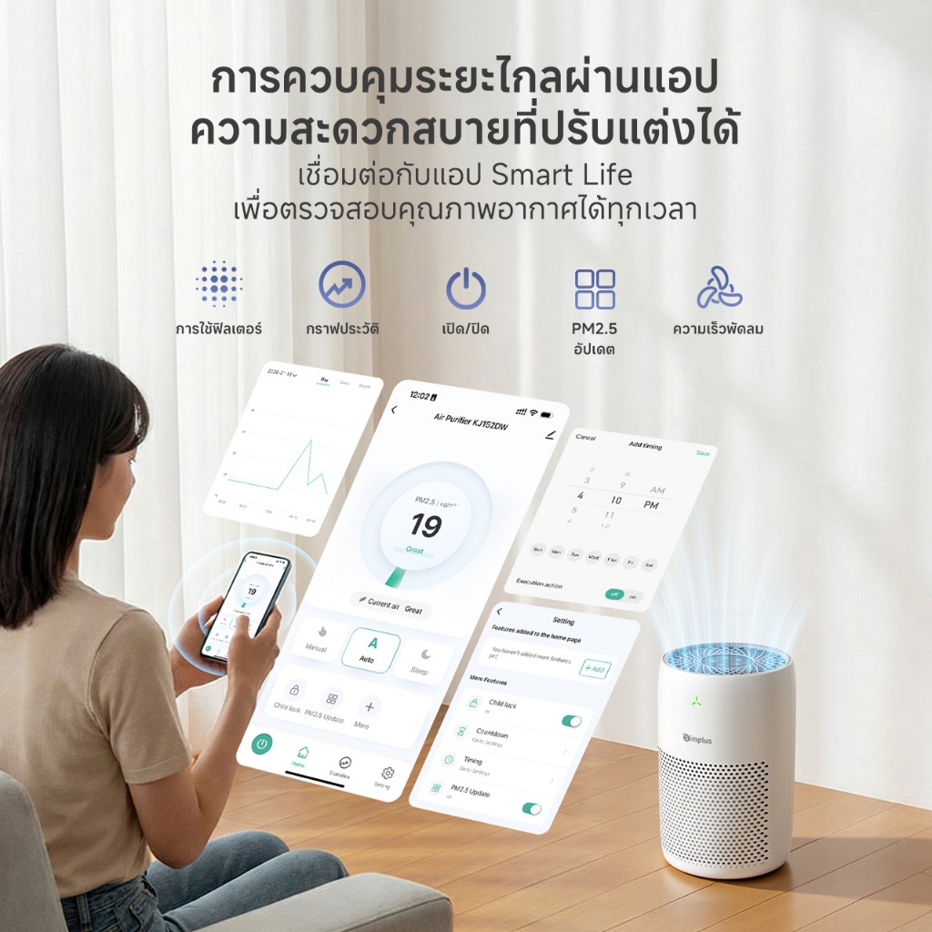⚡สินค้าใหม่⚡Simplus×PP Krit AirCare 3 เครื่องฟอกอากาศ ขนาดเล็ก ใช้ในบ้าน/ห้องนอน/ออฟฟิศ ดูดอากาศรอบทิศทาง 360° ฟอกได้ทั่วถึง ควบคุมผ่าน APP ใช้งานสะดวก ตรวจคุณภาพอากาศแบบเรียลไทม์ ประหยัดไฟ 18W ใช้ได้ทั้งวัน PM2.5 Smart Air Purifier KQJH011 - รูปที่ 5