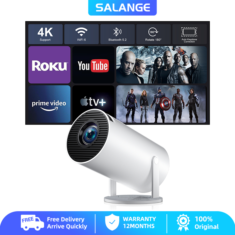 【Thailand Delivery】Salange HY300 Pro + สมาร์ท 4K มินิโปรเจคเตอร์ WiFi บลูทูธสั้นโยนโปรเจคเตอร์ 1080P HD, Auto Keystone Correction, Android 11.0, กลางแจ้งภาพยนตร์โปรเจคเตอร์โฮมเธียเตอร์แบบพกพา