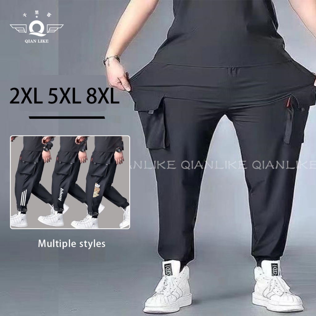 【2XL-8XL】กางเกงคาร์โก้ ทรงหลวม หลายกระเป๋า ยืดได้ พลัสไซซ์ สําหรับผู้ชาย
