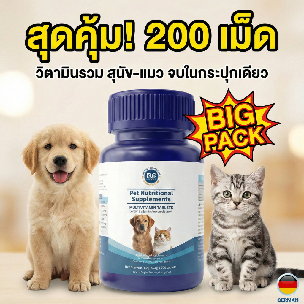 [200 เม็ด] PetClear มัลติวิตามิน อาหารเสริมสัตว์เลี้ยง แก้ปัญหาขนร่วง ผิวแพ้ง่าย บำรุงเลือด สุขภาพแข