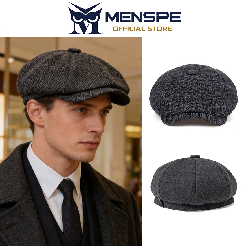 MEN'S RETRO TWILL BERET สไตล์อังกฤษแปดเหลี่ยม หมวกแฟชันสำหรับวันสบาย อุณหภูมิเย็น