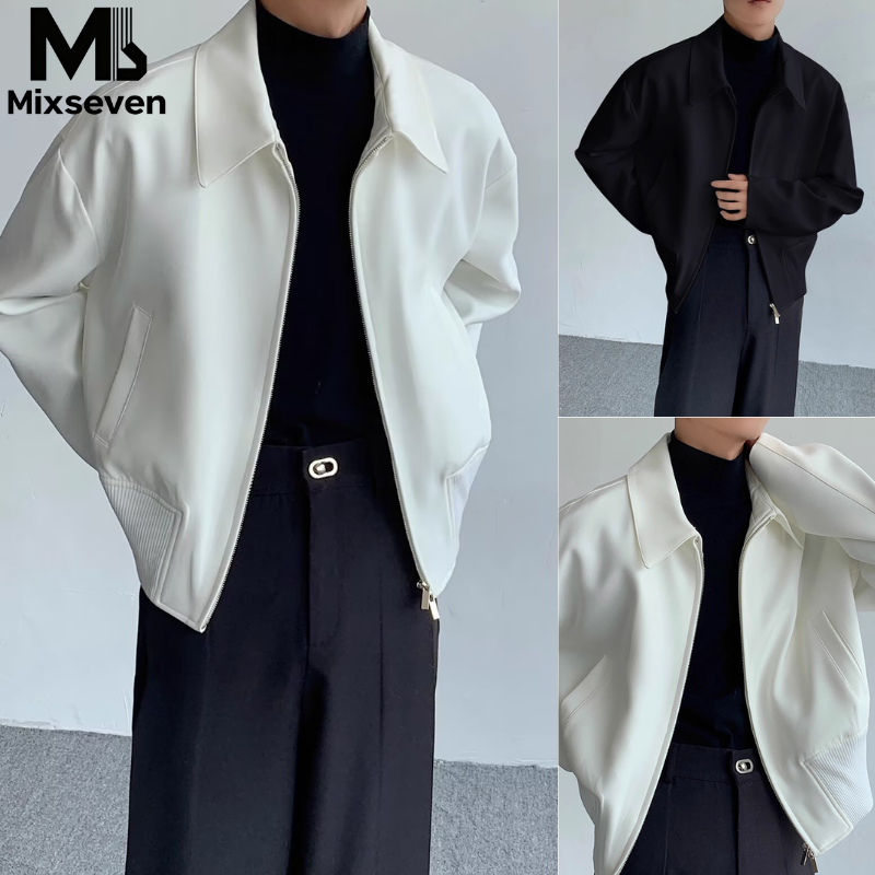 MIXSEVEN-เสื้อแจ็คเก็ตผู้ชาย สีขาว ออกแบบมาอย่างเรียบง่ายพร้อมซิป สไตล์คลาสสิกสำหรับทุกวัน