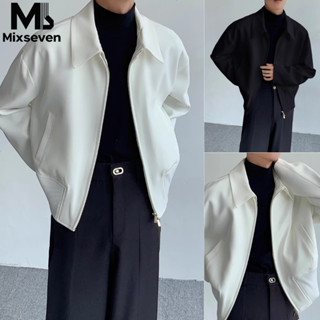 MIXSEVEN-เสื้อแจ็คเก็ตผู้ชาย สีขาว ออกแบบมาอย่างเรียบง่ายพร้…