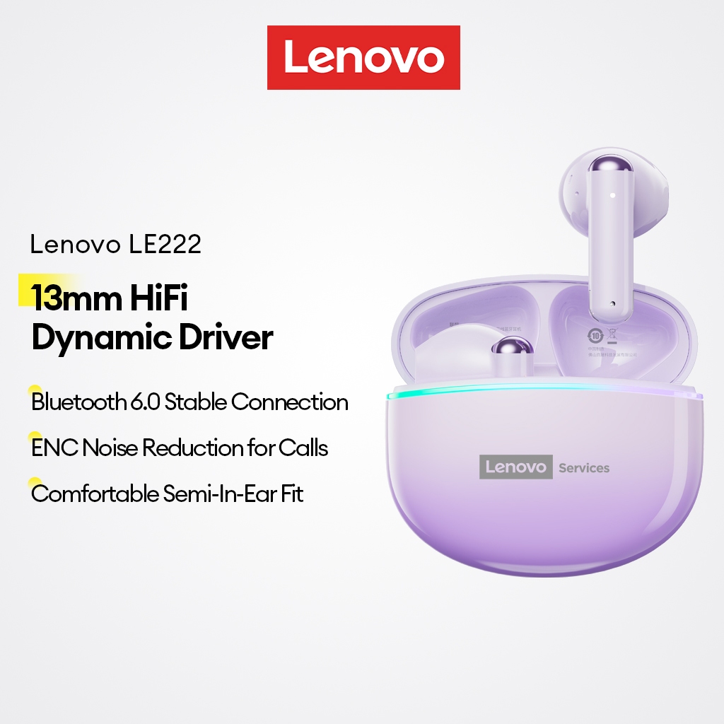 Lenovo LE222 หูฟังบลูทูธและหูฟังไร้สายพร้อม Bluetooth V6.0 และ 13 มม. ไดรเวอร์ HiFi พร้อมลดเสียงรบกวน ENC