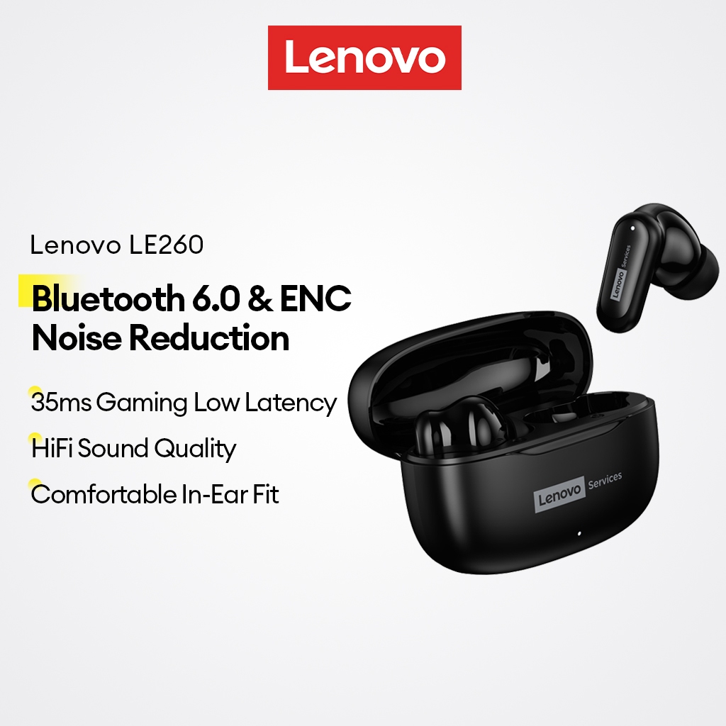 หูฟังบลูทูธ Lenovo LE260 และหูฟังไร้สายชนิดใส่ในหูพร้อม Bluetooth V6.0 และ 35ms Latency ต่ําพร้อมลดเ