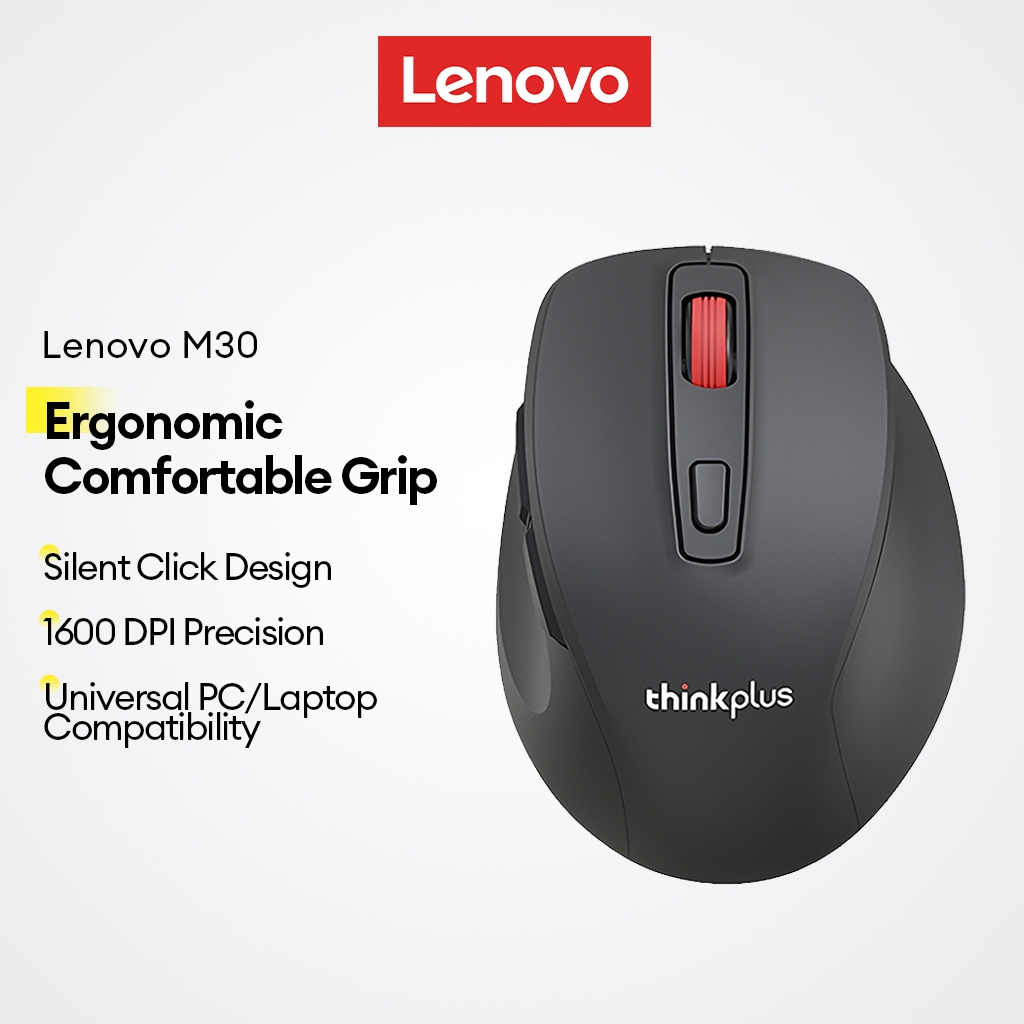 เมาส์ไร้สาย Lenovo M30 และเมาส์ตามหลักสรีรศาสตร์สํานักงานพร้อม 1600 DPI และ Silent Click plus แล็ปท็อปพีซีเข้ากันได้