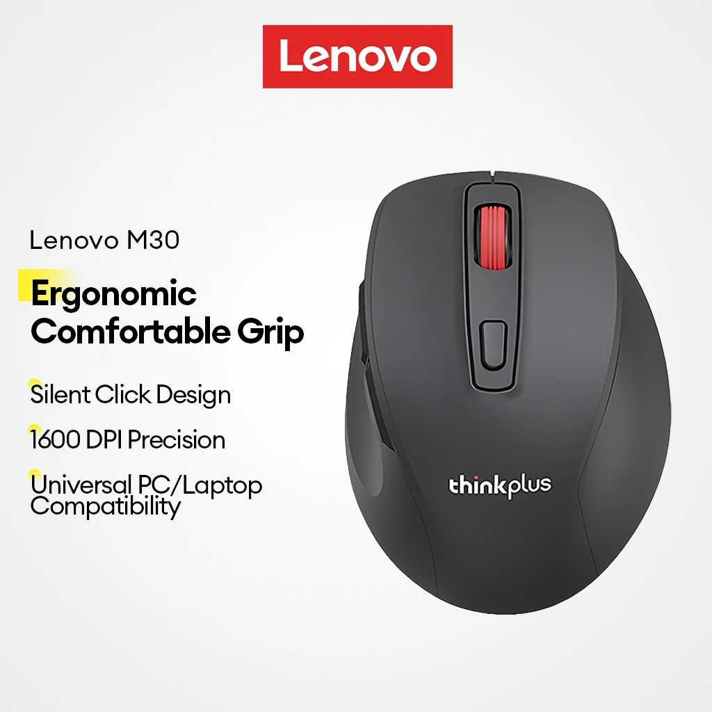 เมาส์ไร้สาย Lenovo M30 และเมาส์ตามหลักสรีรศาสตร์สํานักงานพร้อม 1600 DPI และ Silent Click plus แล็ปท็อปพีซีเข้ากันได้
