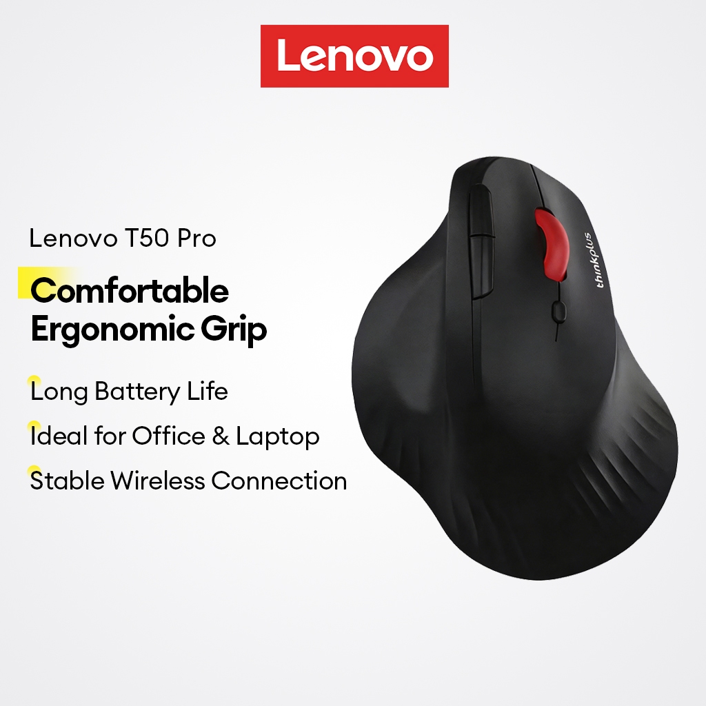 เมาส์ไร้สาย Lenovo T50 Pro สําหรับแล็ปท็อปพีซีสํานักงานและด้ามจับสบายพร้อมอายุการใช้งานแบตเตอรี่ยาวนานสําหรับการทํางาน