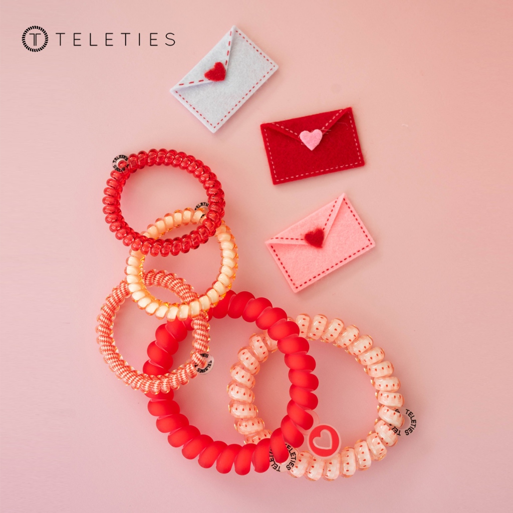 TELETIES – Valentines Day Collection (Vivid Collection) ด้ามจับแข็งแรง กันน้ํา ยางรัดผมเกลียวไร้ความเสียใจ | ที่ใส่ผมหางม้าที่สมบูรณ์แบบสําหรับผู้หญิงและเด็กผู้หญิง