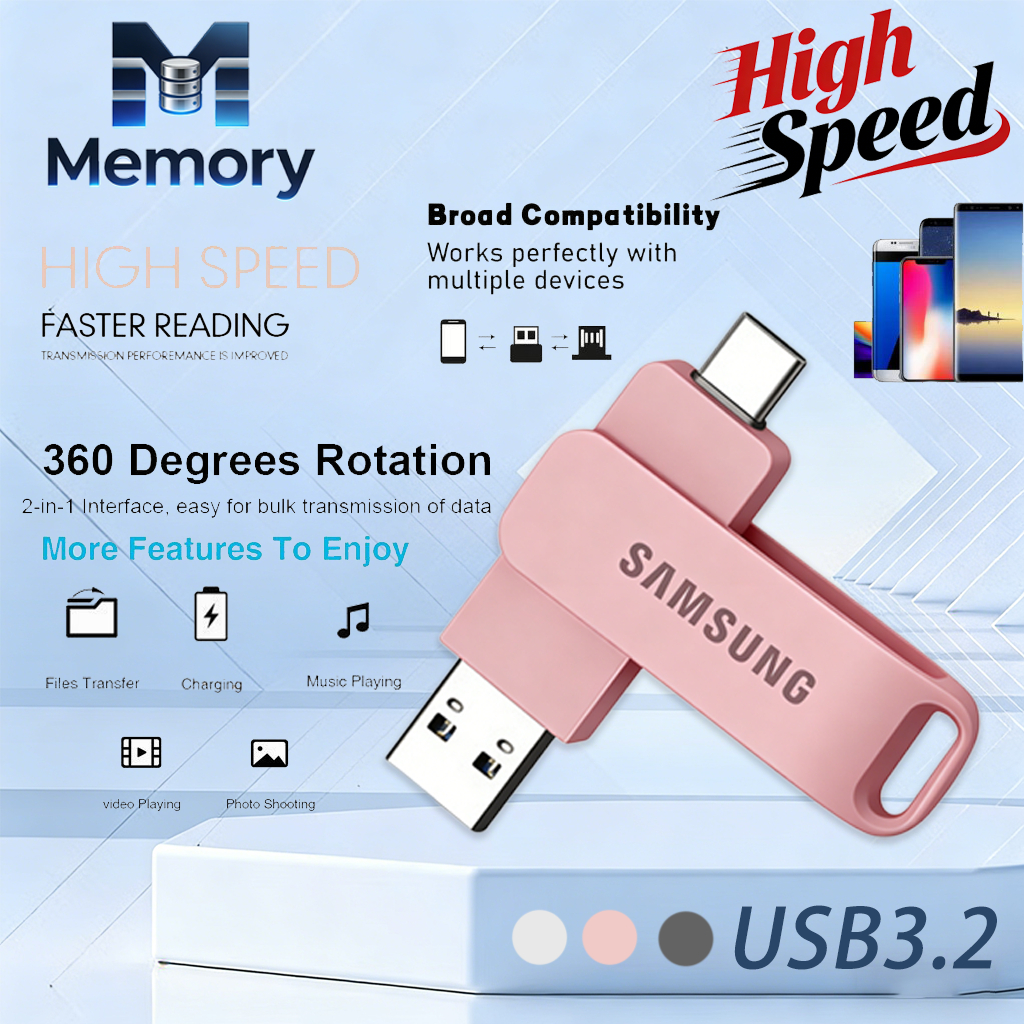 【รับประกัน 5 ปี】Samsung U Disk 1TB/2TB USB3.2 Type-c 4 in 1 กันน้ํา ความเร็วสูง แฟลชไดรฟ์ แฟลชไดรฟ์โ