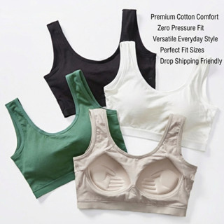 ชุดชั้นในกีฬาผ้าฝ้ายนุ่มสําหรับผู้หญิงสบายไร้สายรวบรวมเสื้อก…