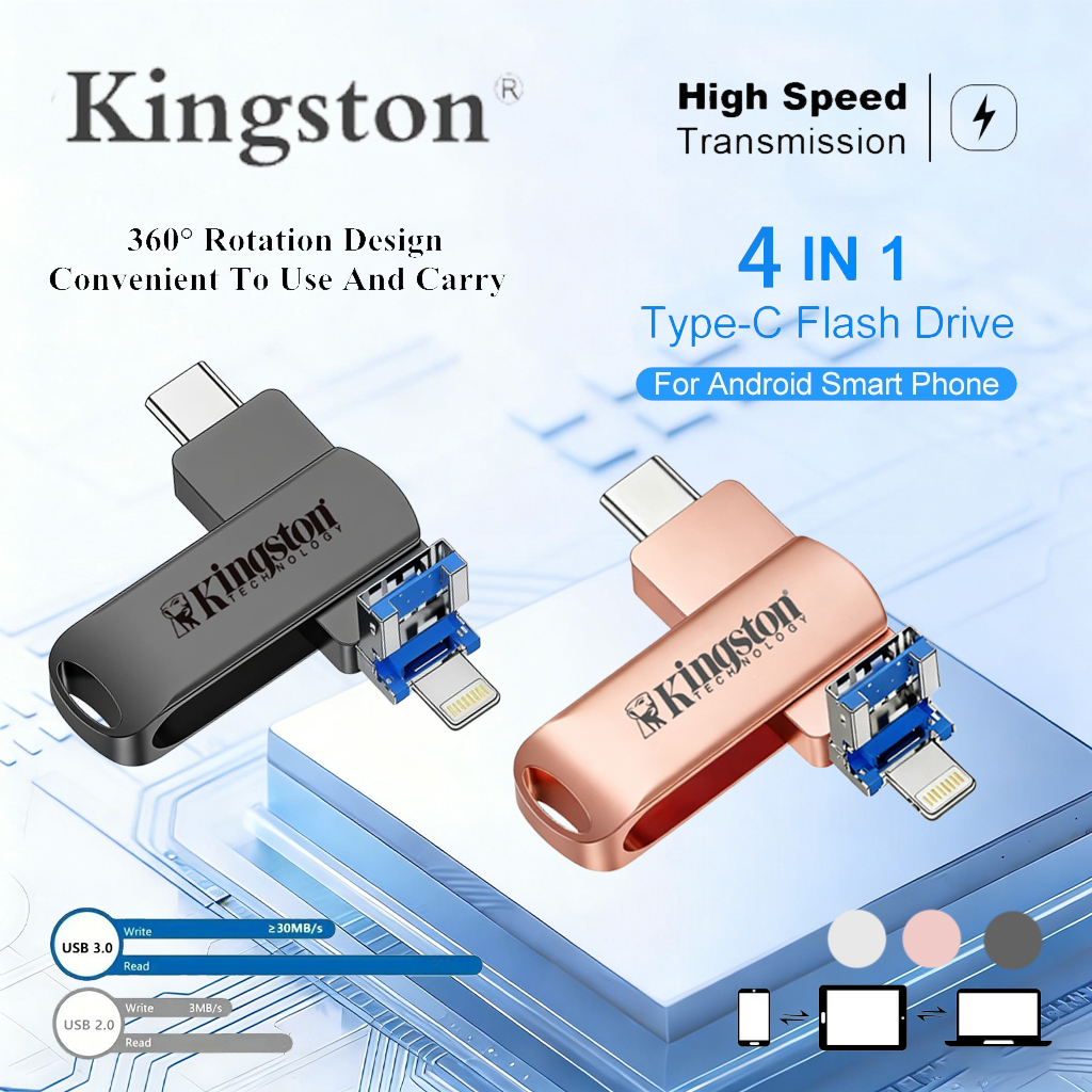 【รับประกัน 5 ปี】King/ston แฟลชไดรฟ์ แฟลชไดร์ฟ 1TB type c OTG USB Flashdrive 3 in 1 Thumbdrive otg ty