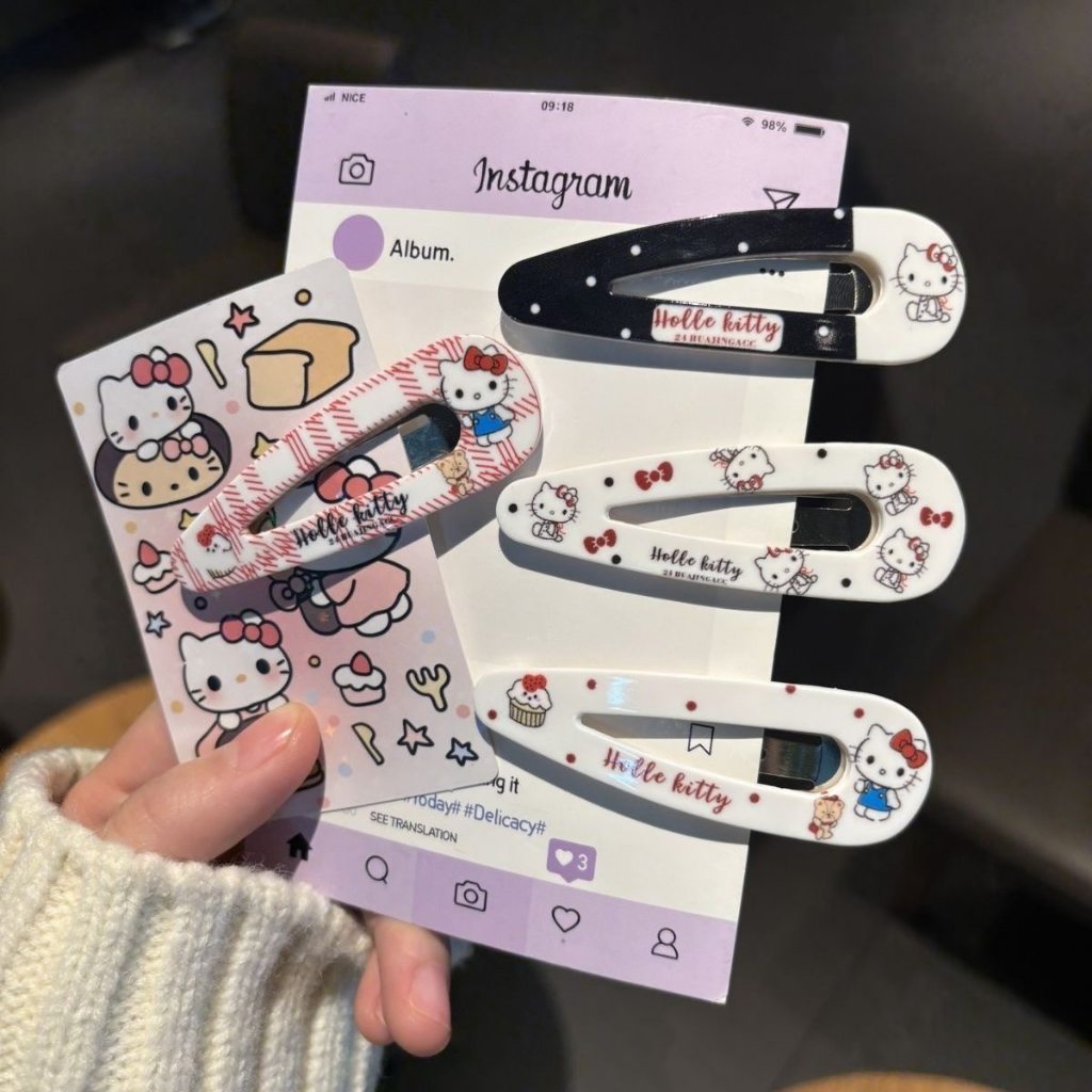 สาวหัวใจ Sanrio Hello Kitty Water Drop BB เครื่องประดับผมแบบคลิปสำหรับหน้าม้าและด้านข้าง เครื่องประดับผมสดใสสำหรับหญิง