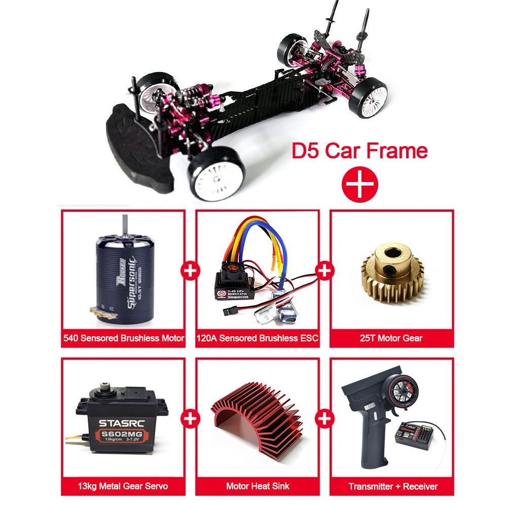 Alloy & Carbon Sakura 1:10 D5S AWD RC Car Upgrade Frame Kit พร้อมชิ้นส่วนไฟฟ้า