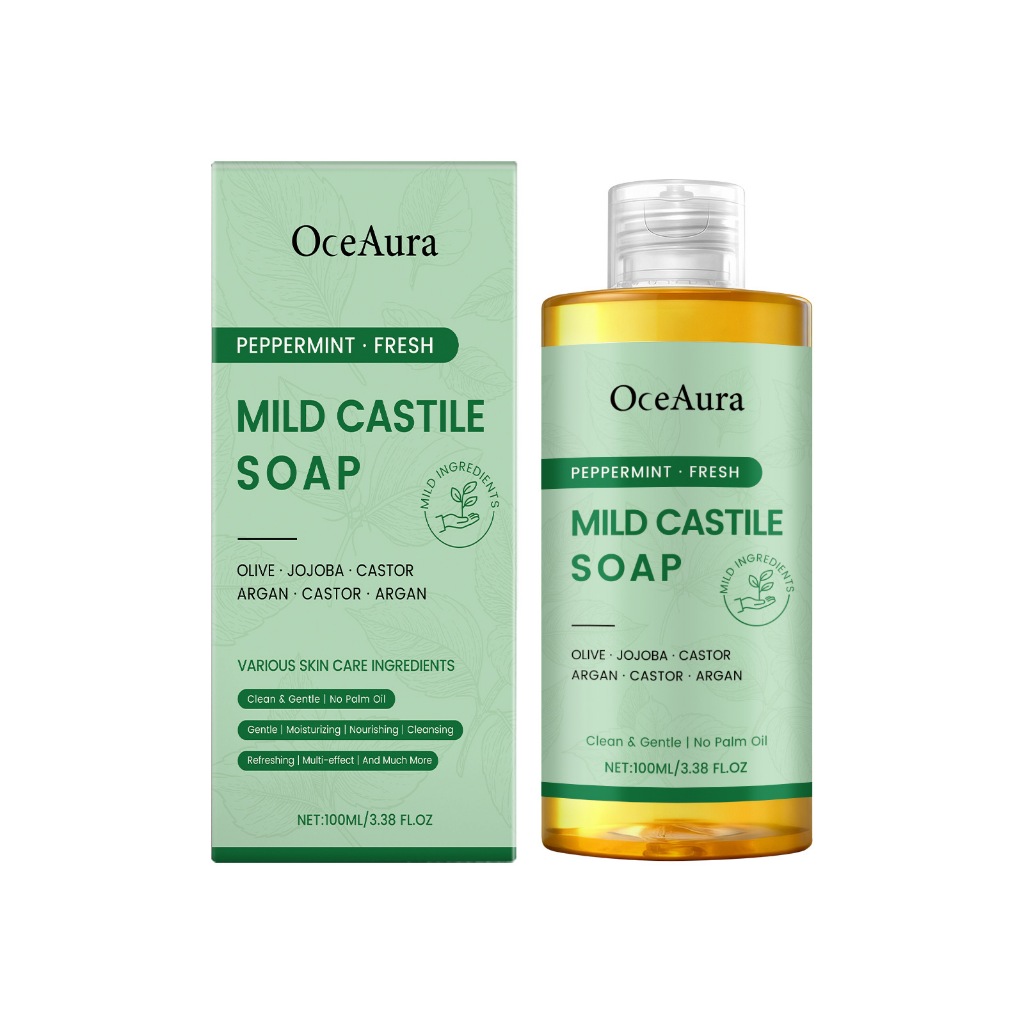 OceAura Magic Soap - สบู่เหลว Castile Organic - No Palm Oil, Clean & Gentle 100ml Peppermint Fresh
