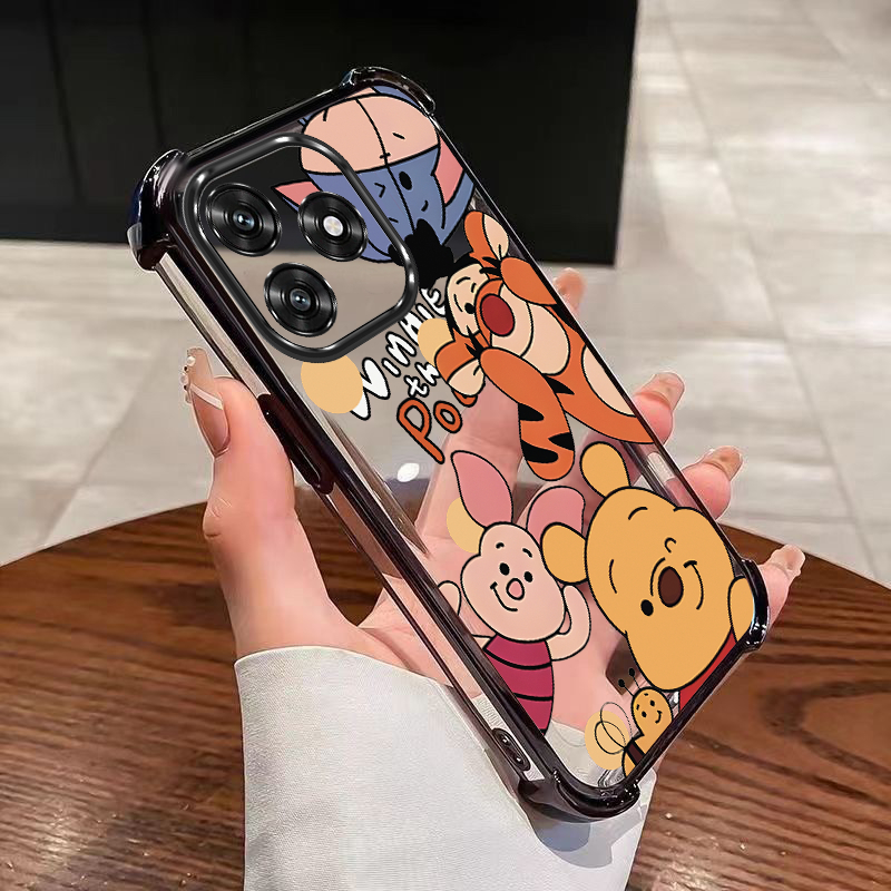 Honor X5c Plus X6C Winnie Bear Case Air Cushion Protection Transparent Case Clear Cover