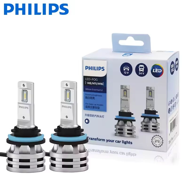 พัลส์利Philips LED H8 H11 H16新款Ultinon Essential Gen2 12V/24V 24W LED G2 6500K 白光灯泡车灯เจน1136UE2X2