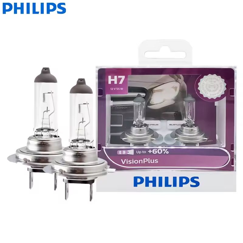 Philips H7 VisionPlus 12V 55W PX26d ไฟหน้ารถฮาโลเจน VP + 60% Bright Auto โคมไฟหลอดไฟใหม่ 12972VPS2