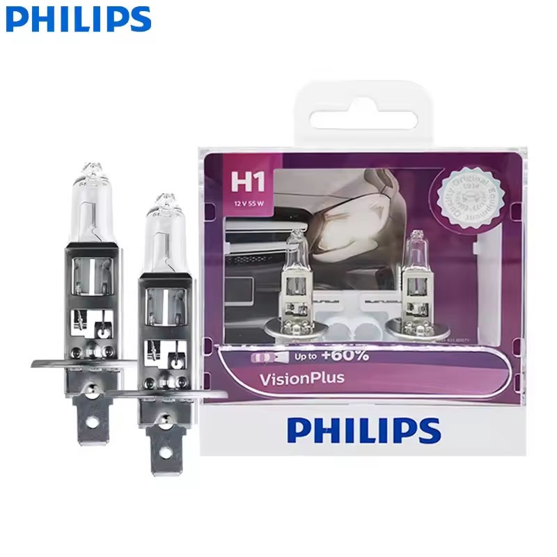 Philips H1 12V 55W P14.5s VisionPlus ฮาโลเจนไฟหน้ารถ VP + 60% มากกว่า Bright Light โคมไฟอัตโนมัติหลอ