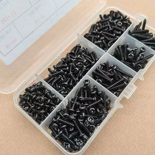500 ชิ้น/กล่อง M3 Mini สกรู Assortment Kit - Black Pan Head Phillips Self Tapping Screw สําหรับเฟอร์นิเจอร์/PC Repair/DIY โครงการ