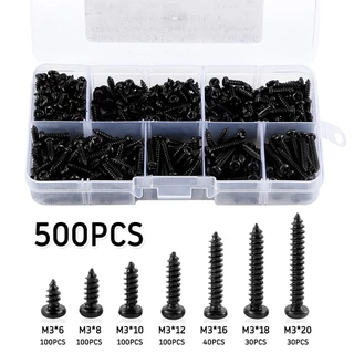 500 ชิ้น/กล่อง M3 Mini สกรู Assortment Kit - Black Pan Head Phillips Self Tapping Screw สําหรับเฟอร์นิเจอร์/PC Repair/DIY โครงการ