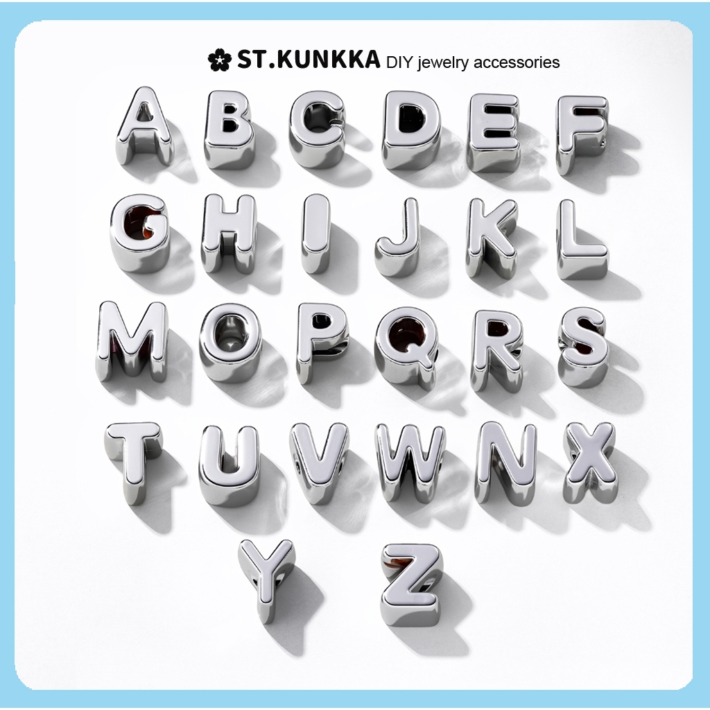 ST.kunkka อะคริลิกลูกปัดขนาดใหญ่ ประกอบด้วยตัวอักษรภาษาอังกฤษ 26 ตัว เคลือบเงาสีขาว สำหรับทำพวงกุญแจDIY