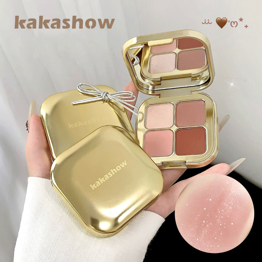 KAKASHOW แป้งอายแชโดว์ 4 สี - โทนสีเอิร์ธโทนสีน้ําตาลธรรมชาติสไตล์เกาหลีสําหรับแต่งหน้าดวงตาทุกวัน, การเม็ดสีกันน้ําติดทนนาน C584