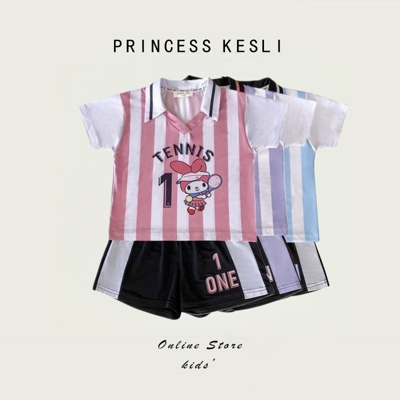 Princess Kesli ชุดเชทเด็กผู้หญิง เสื้อแขนสั้น+กางเกงขาสั้น 2ชิ้น พิมพ์ลายการ์ตูน แฟชั่น ใส่สบาย 2-12 ปี