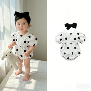 【ส่งจากไทย】Infant Short Sleeve Romper + Bow Headband Polka D…