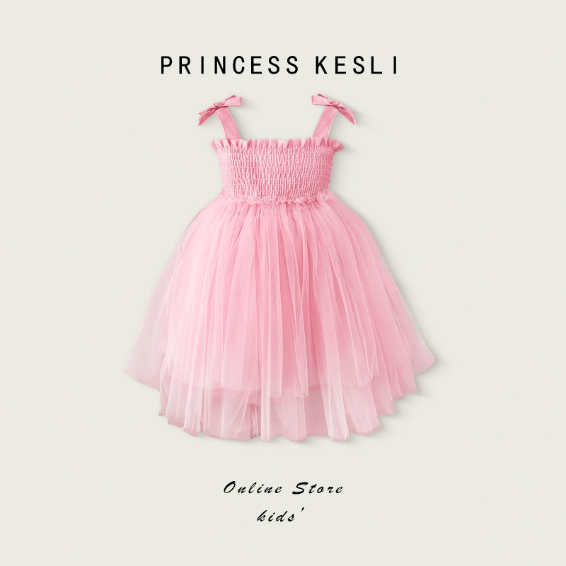 Princess Kesli ชุดเดรสเด็กผู้หญิง ชุดเดรสสายเดี่ยว ประดับโบว์ ชุดเดรสเด็ก แฟชั่นฤดูร้อน สําหรับเด็กผู้หญิง 1-9 ปี