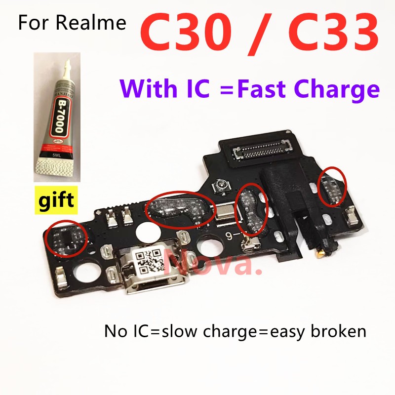 บอร์ดชาร์จสําหรับRealme C30 / C33 Fast Charge Flex Cable Dockอะไหล่ซ่อม + ของขวัญฟรี 1pc 5ml B-7000ก