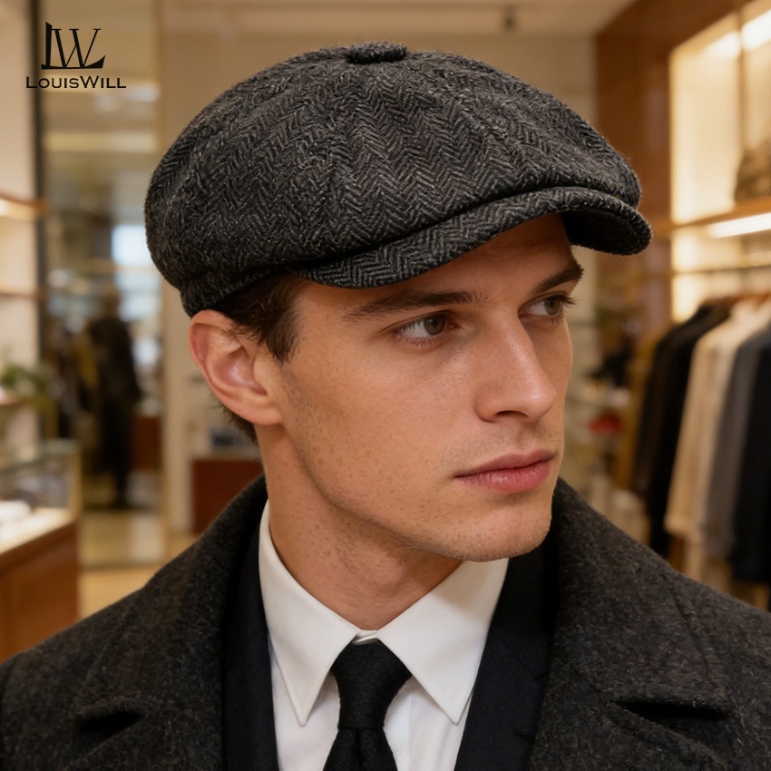 หมวกเบเร่ต์ LouisWill สำหรับผู้ชาย สไตล์อังกฤษ ทำจากเทวิล เหมาะสำหรับวันสบายๆ และการรักษาความอบอุ่น