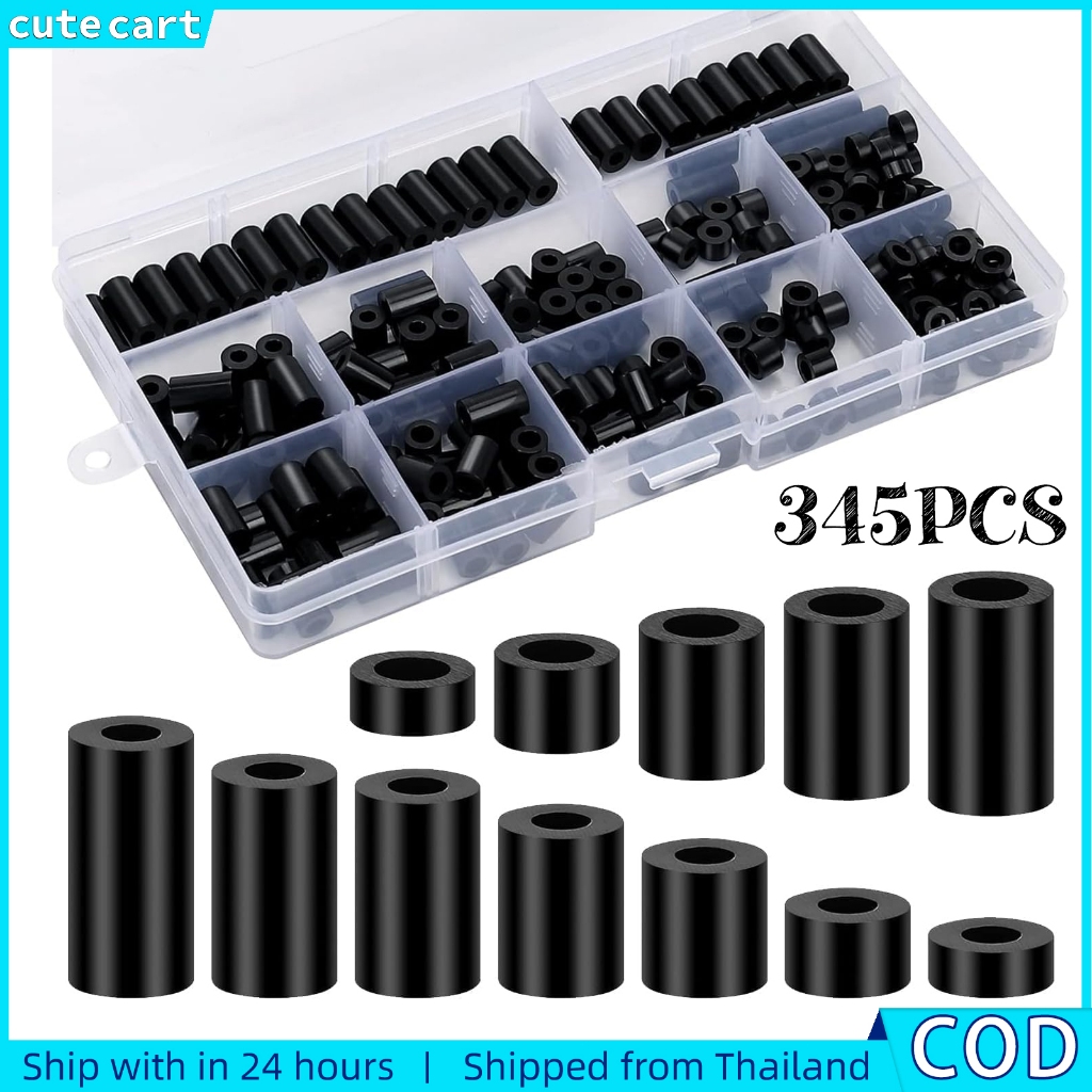 345 ชิ้นไนลอนสีดํารอบ Spacer ชุด M3 M4 | ขาตั้งสเปเซอร์ไนลอน (สีดํา) | เครื่องซักผ้ากลวงพลาสติกทรงกลม | เครื่องซักผ้าแบบยืนพลาสติก Assortment | อุปนัยสําหรับ พีซีบี/สกรู /ทําเอง