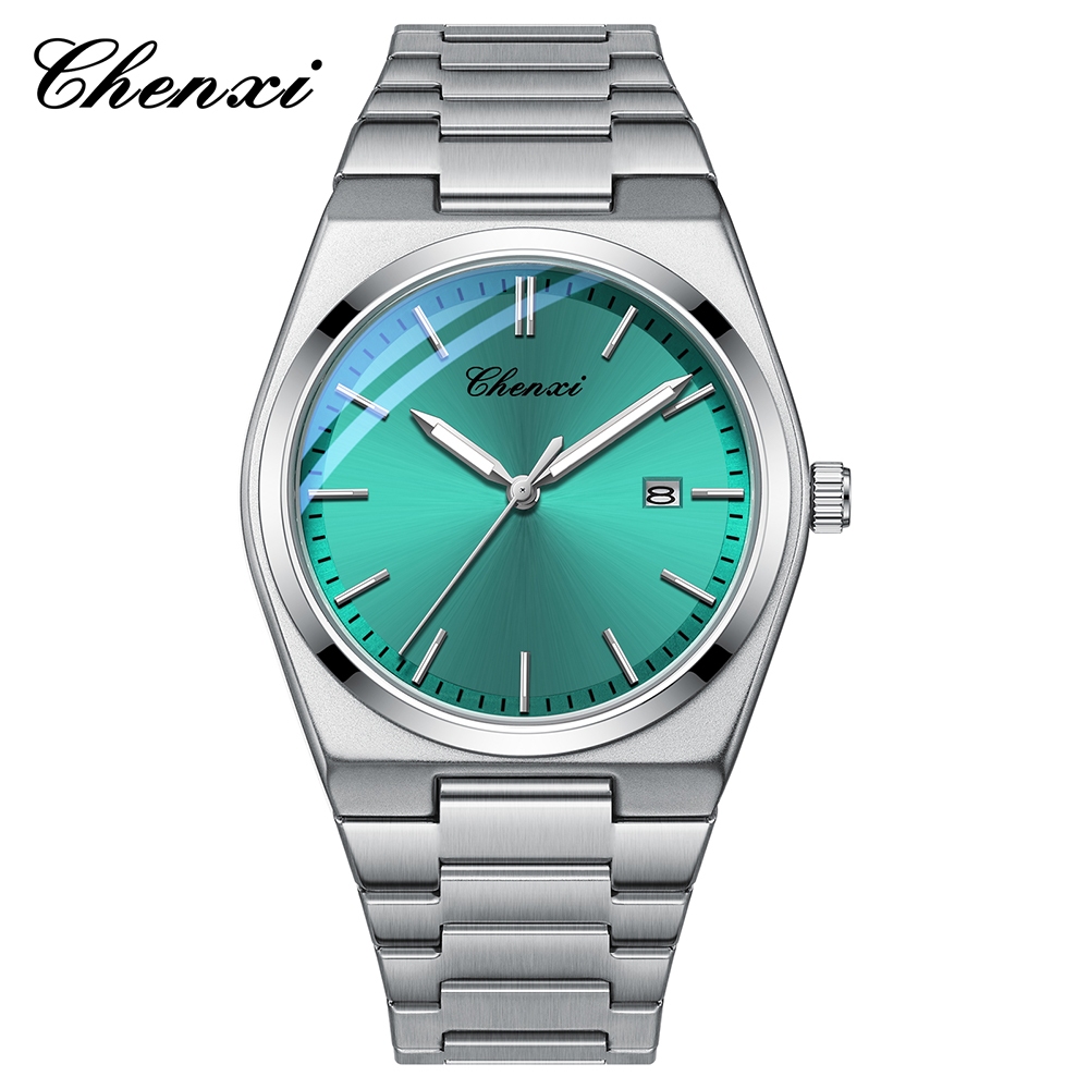 CHENXI นาฬิกาสําหรับ Man Silver Business Mens Quartz Watch วันที่นาฬิกาข้อมือกันน้ํา