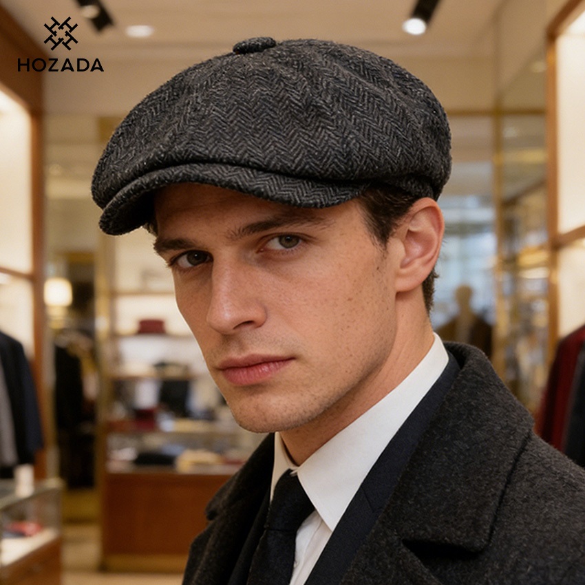 HOZADA Men's Retro Twill Beret หมวกสไตล์อังกฤษที่ทนต่ออากาศหนาวและอบอุ่น