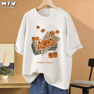【จัดส่งตลอด 24 ชั่วโมง】NFV เสื้อยืดแขนสั้น ลายสกรีนสีส้ม น่า…