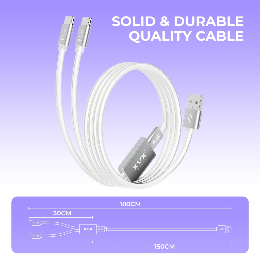 XVX คริสตัลสีขาว Dual-Ended Aviation Plug Cable 1 2 in 1 Custom คีย์บอร์ดสาย 1.8m RGB Light Design สายคุณภาพ